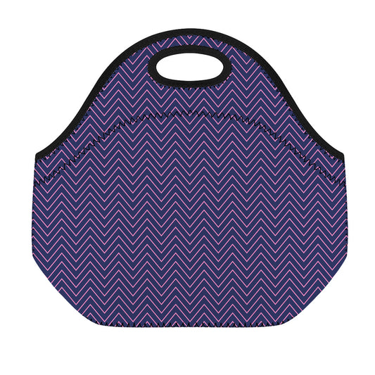 Navy And Pink Zigzag Pattern Print Neoprene Lunch Bag