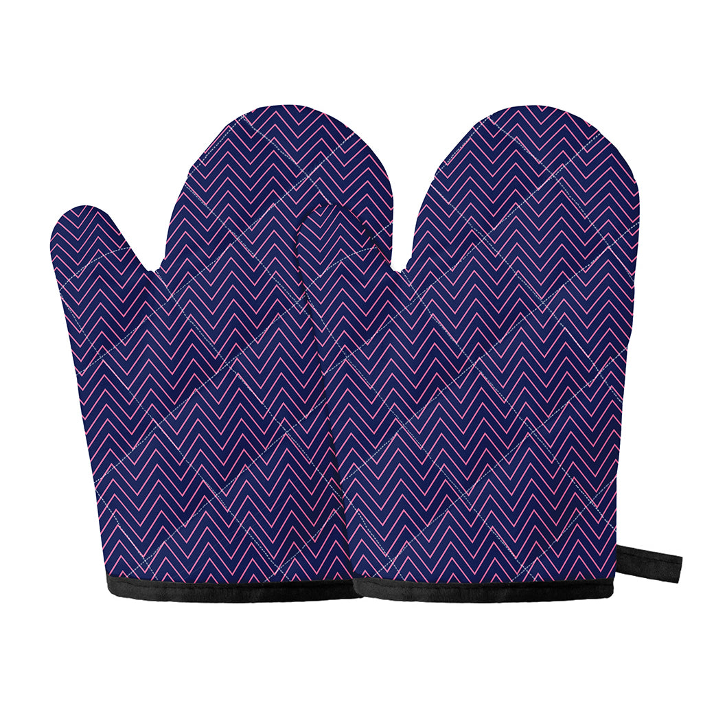 Navy And Pink Zigzag Pattern Print Oven Mitts