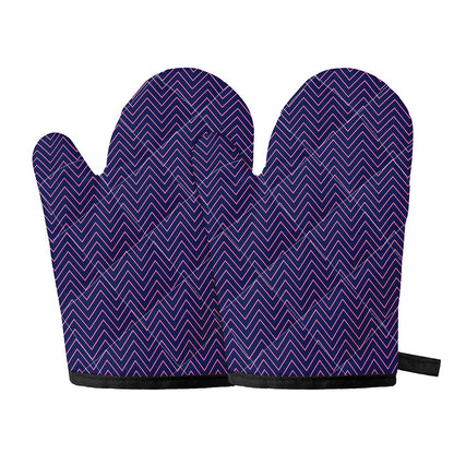 Navy And Pink Zigzag Pattern Print Oven Mitts