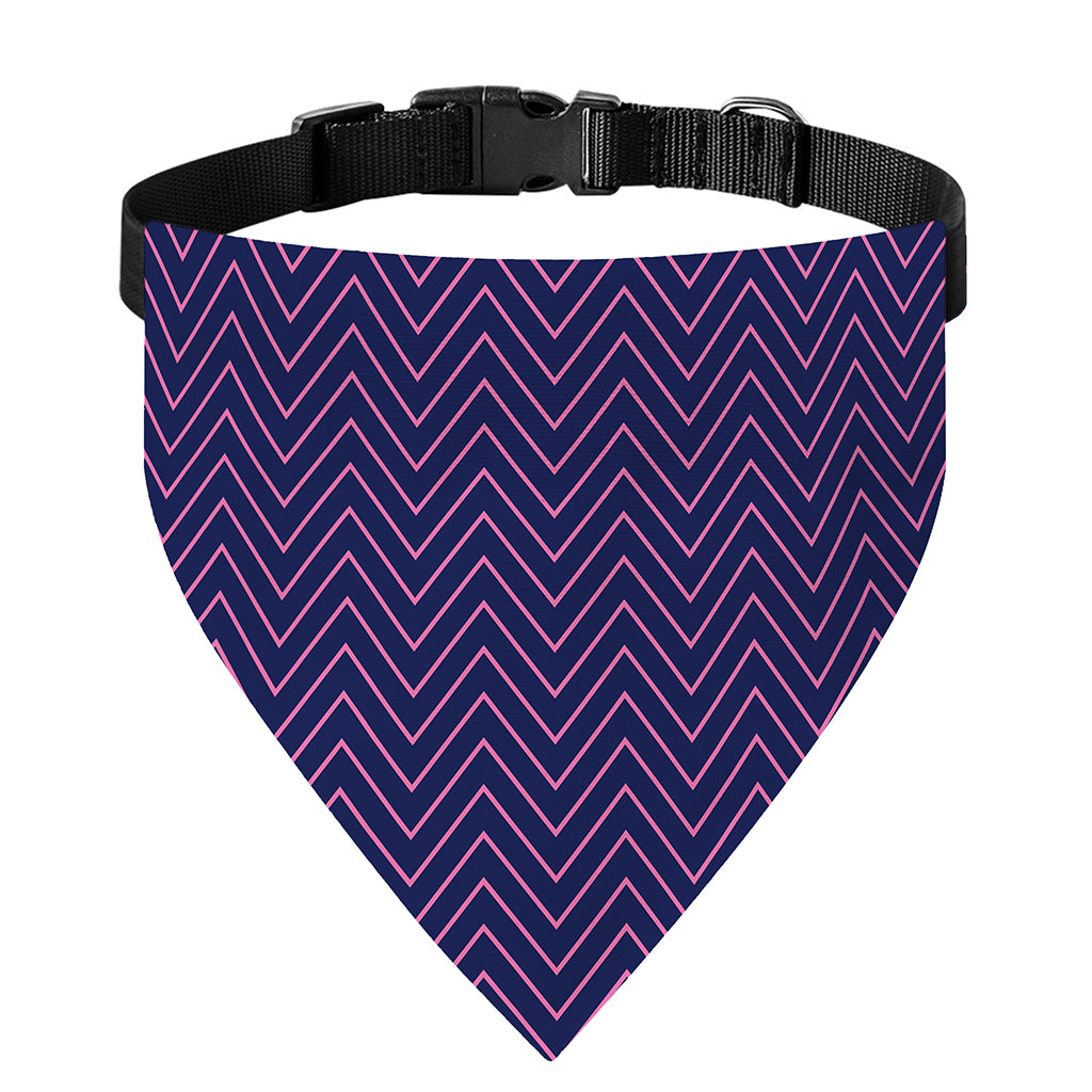 Navy And Pink Zigzag Pattern Print Over The Collar Dog Bandana