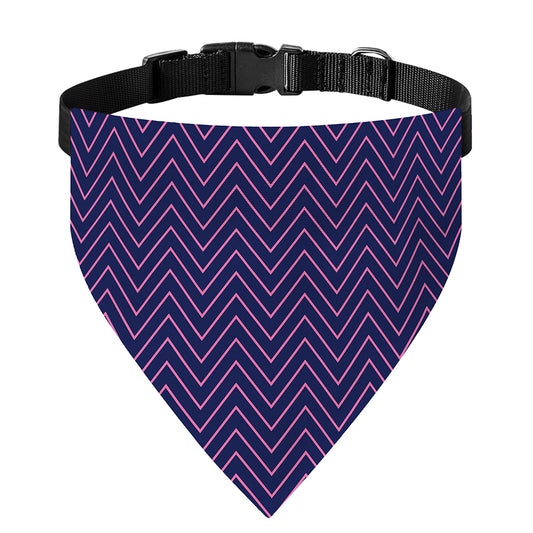 Navy And Pink Zigzag Pattern Print Over The Collar Dog Bandana