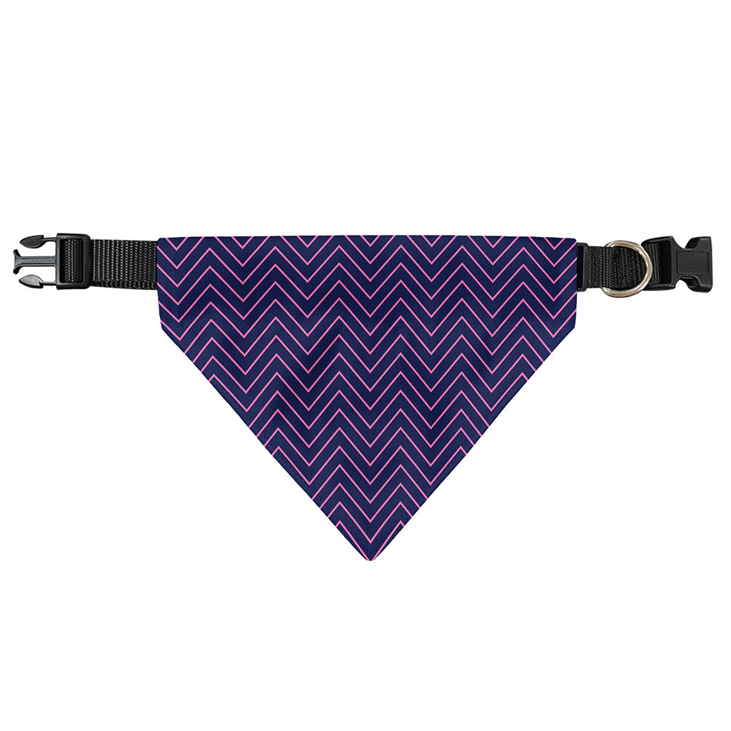 Navy And Pink Zigzag Pattern Print Over The Collar Dog Bandana