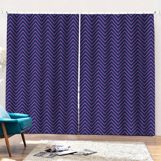Navy And Pink Zigzag Pattern Print Pencil Pleat Curtains