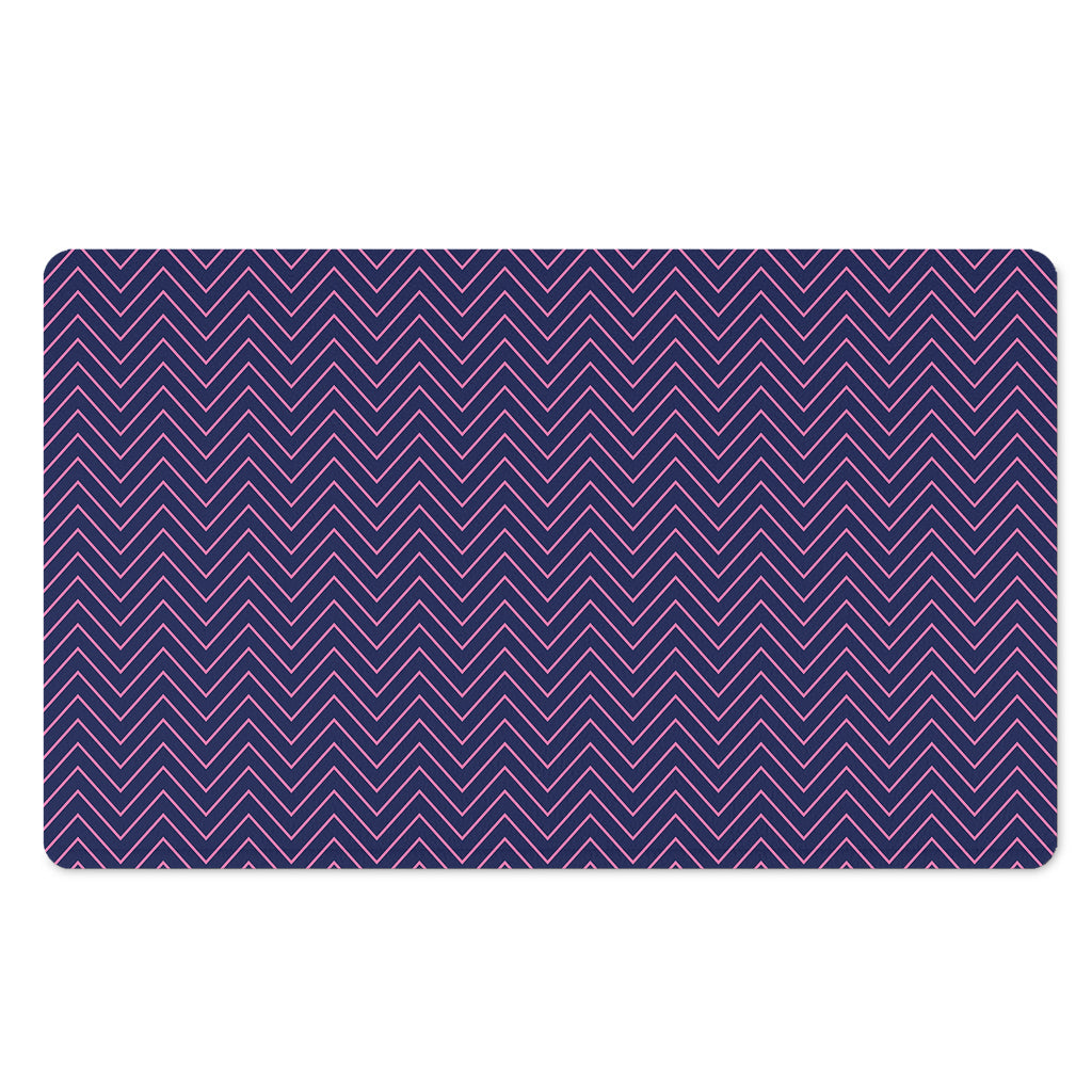 Navy And Pink Zigzag Pattern Print Polyester Doormat
