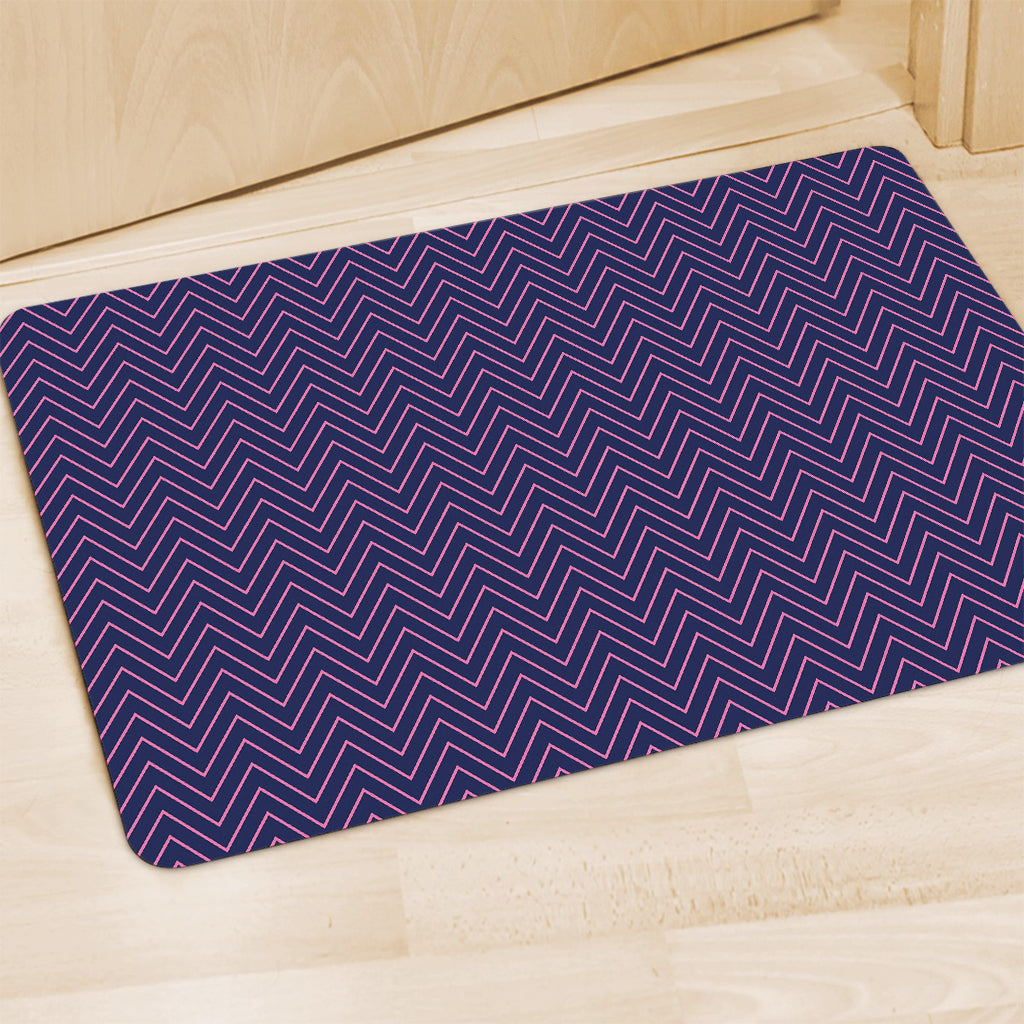 Navy And Pink Zigzag Pattern Print Polyester Doormat