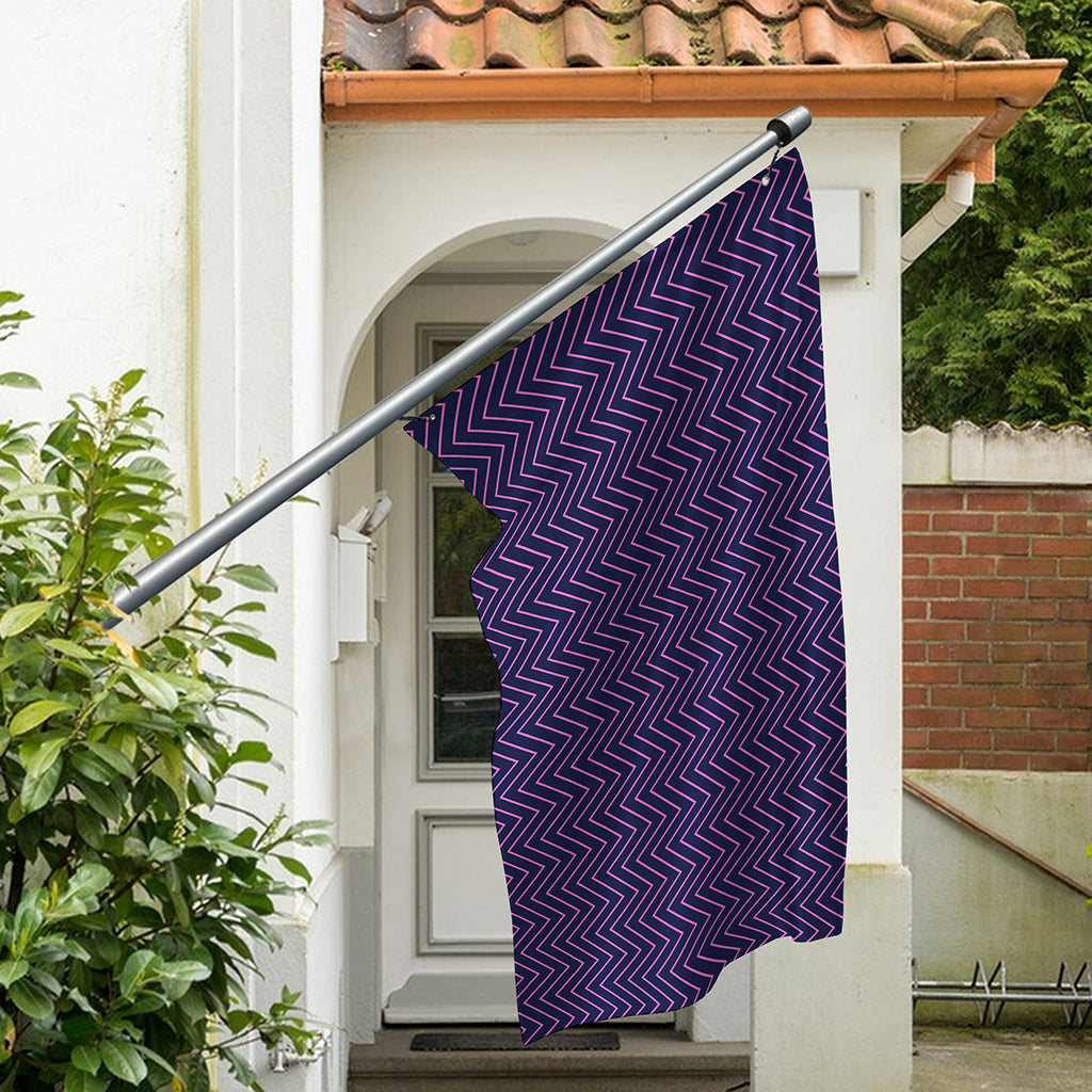 Navy And Pink Zigzag Pattern Print Polyester Flag