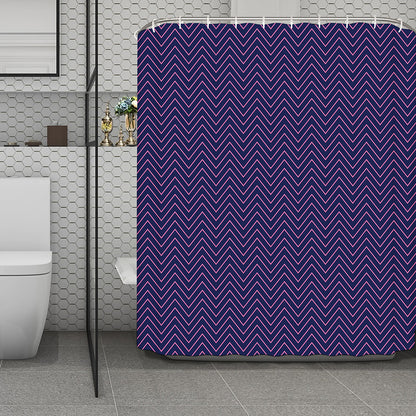 Navy And Pink Zigzag Pattern Print Polyester Shower Curtain