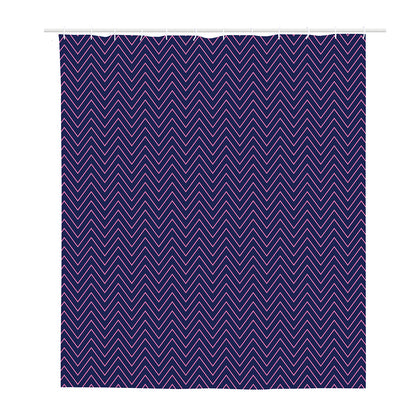 Navy And Pink Zigzag Pattern Print Polyester Shower Curtain