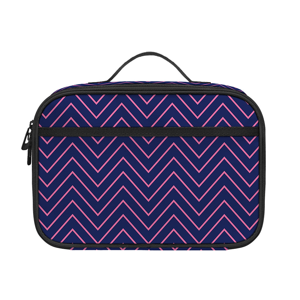 Navy And Pink Zigzag Pattern Print Portable Lunch Bag