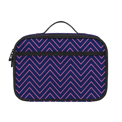 Navy And Pink Zigzag Pattern Print Portable Lunch Bag