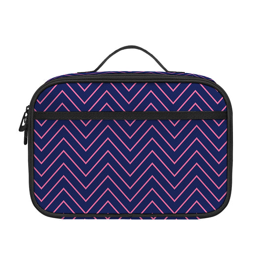 Navy And Pink Zigzag Pattern Print Portable Lunch Bag