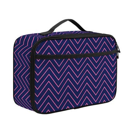 Navy And Pink Zigzag Pattern Print Portable Lunch Bag