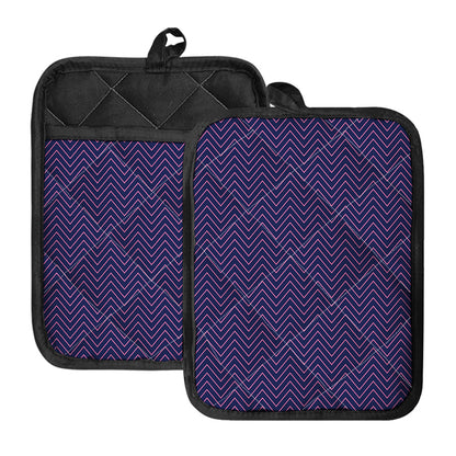 Navy And Pink Zigzag Pattern Print Pot Holders With Pocket