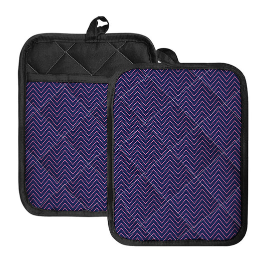 Navy And Pink Zigzag Pattern Print Pot Holders With Pocket