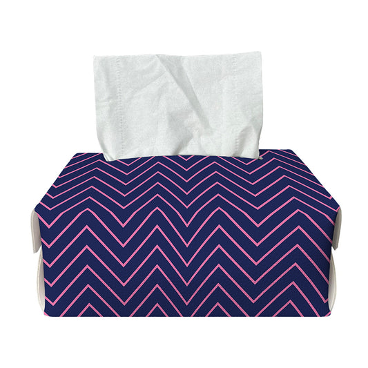 Navy And Pink Zigzag Pattern Print Rectangle Tissue Box Cover