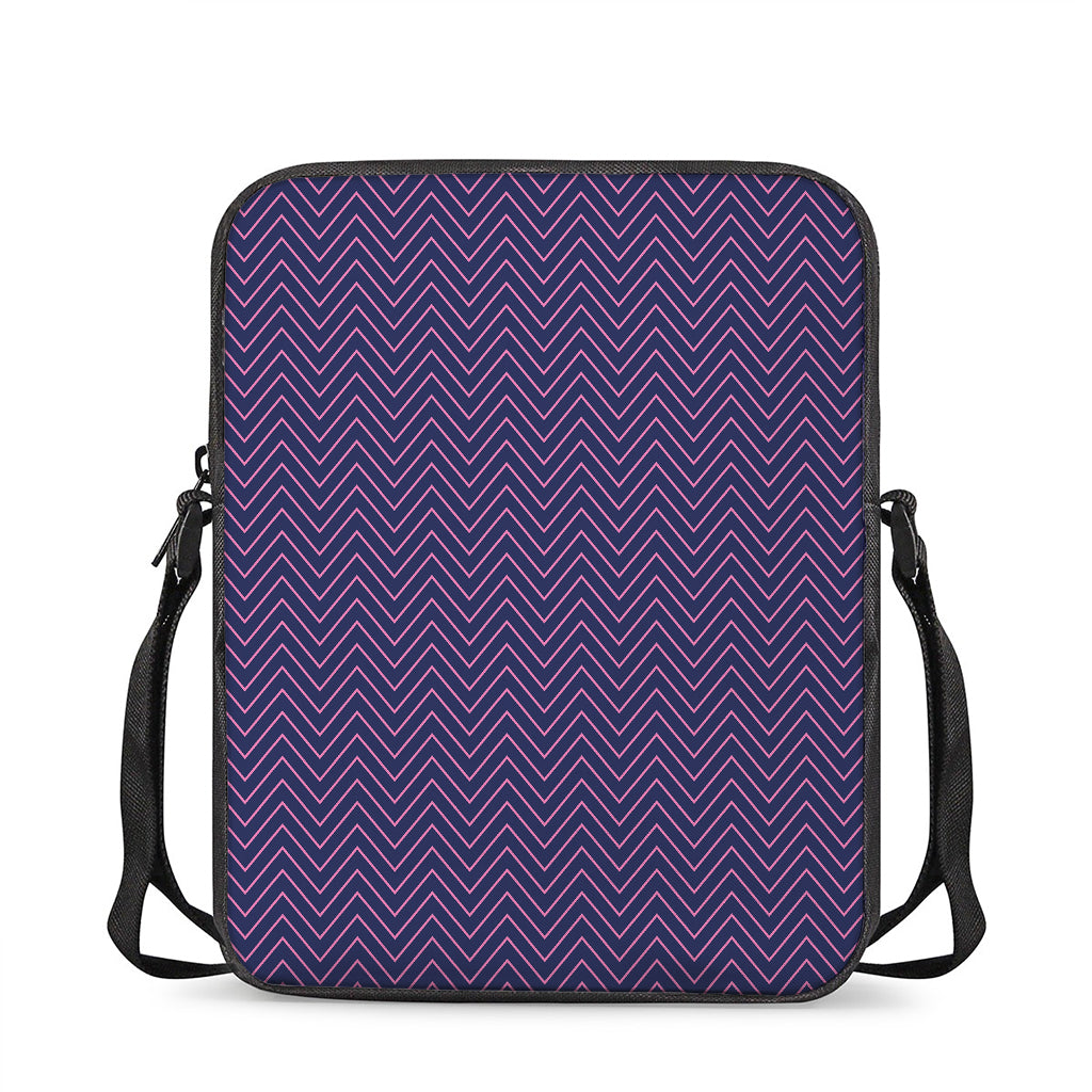 Navy And Pink Zigzag Pattern Print Rectangular Crossbody Bag