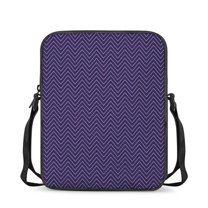 Navy And Pink Zigzag Pattern Print Rectangular Crossbody Bag