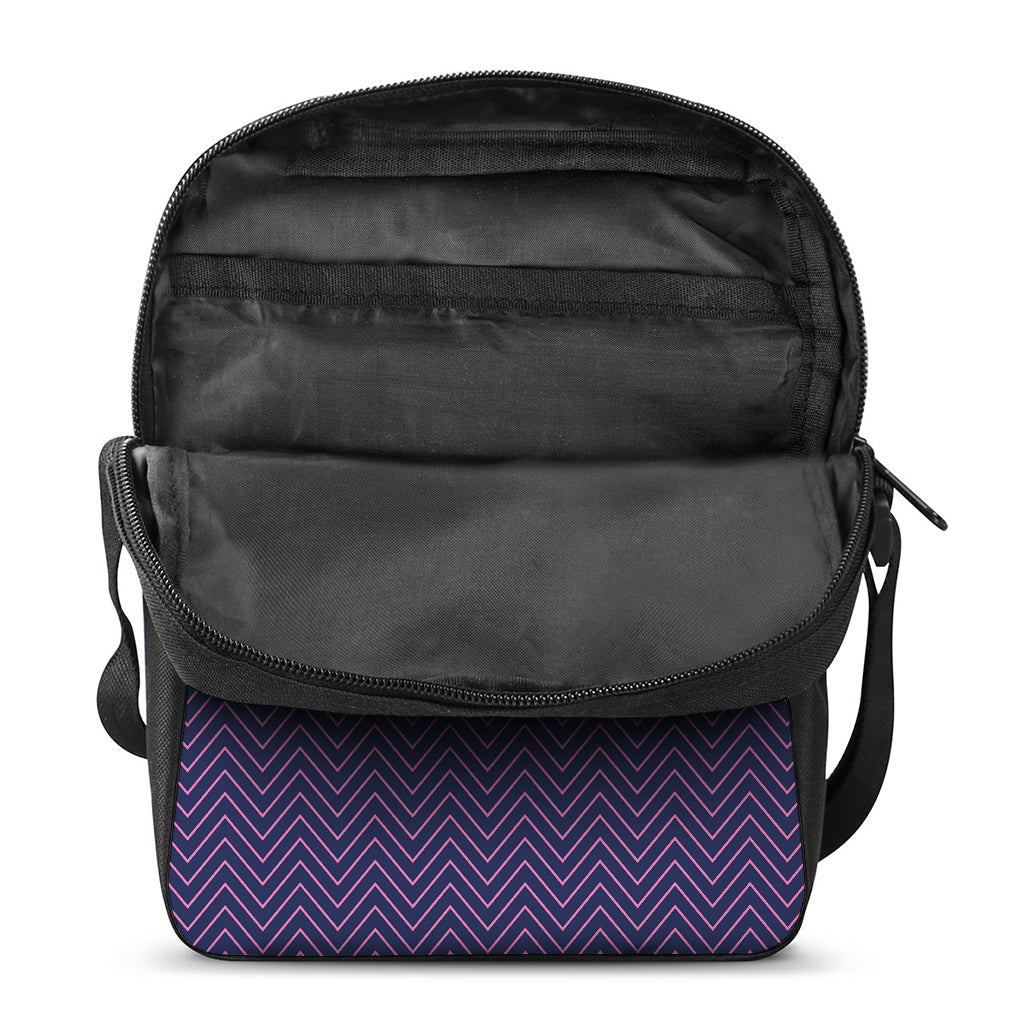 Navy And Pink Zigzag Pattern Print Rectangular Crossbody Bag