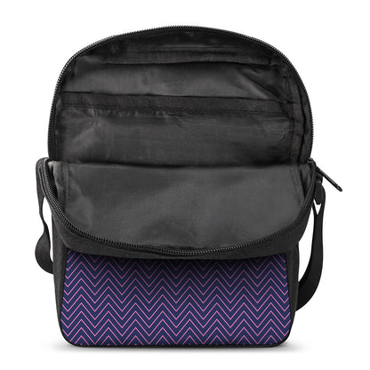 Navy And Pink Zigzag Pattern Print Rectangular Crossbody Bag