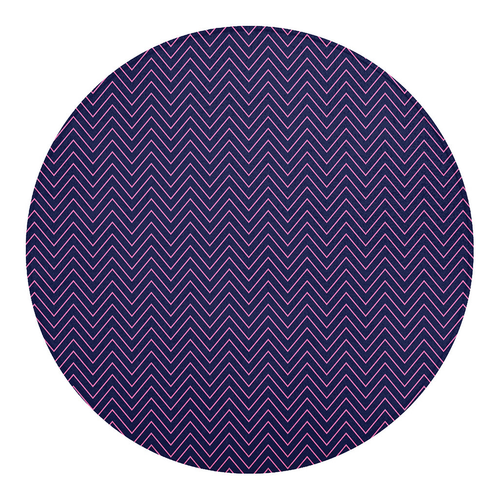 Navy And Pink Zigzag Pattern Print Round Blanket