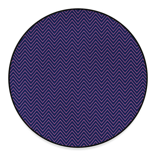 Navy And Pink Zigzag Pattern Print Round Floor Mat