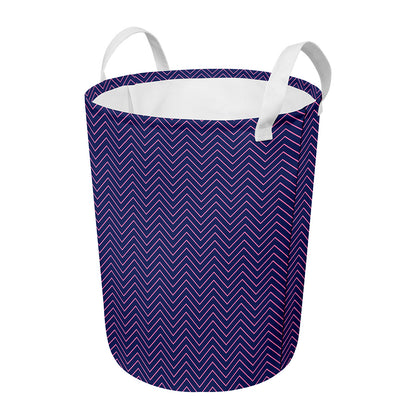 Navy And Pink Zigzag Pattern Print Round Laundry Basket