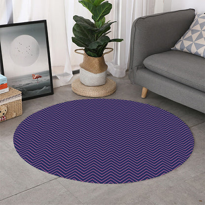 Navy And Pink Zigzag Pattern Print Round Rug