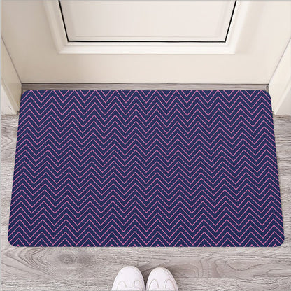 Navy And Pink Zigzag Pattern Print Rubber Doormat
