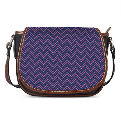 Navy And Pink Zigzag Pattern Print Saddle Bag