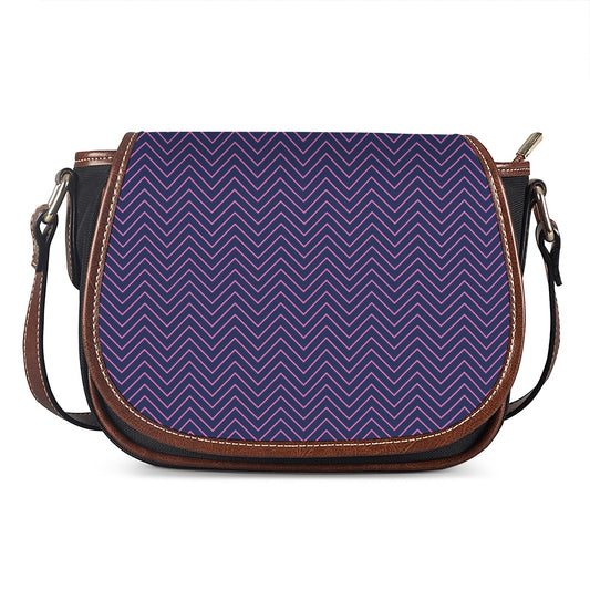 Navy And Pink Zigzag Pattern Print Saddle Bag