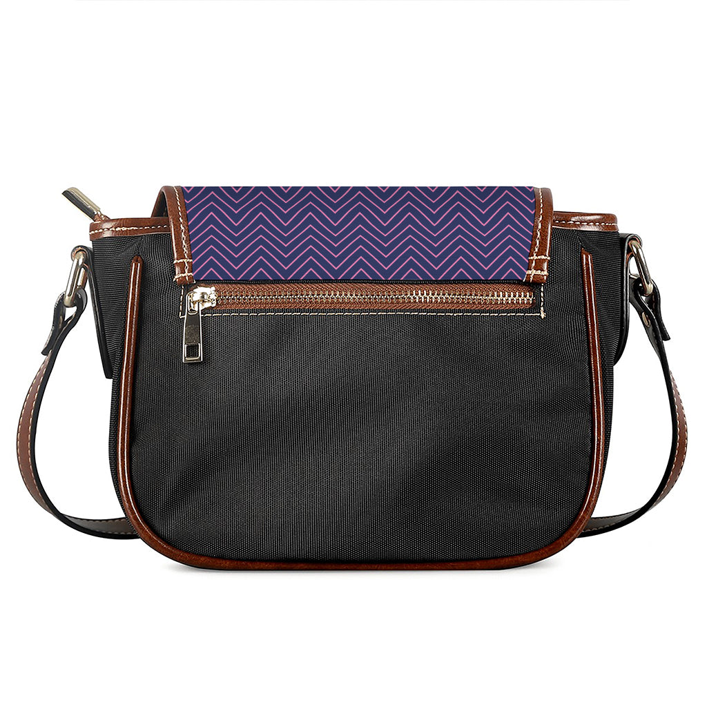 Navy And Pink Zigzag Pattern Print Saddle Bag