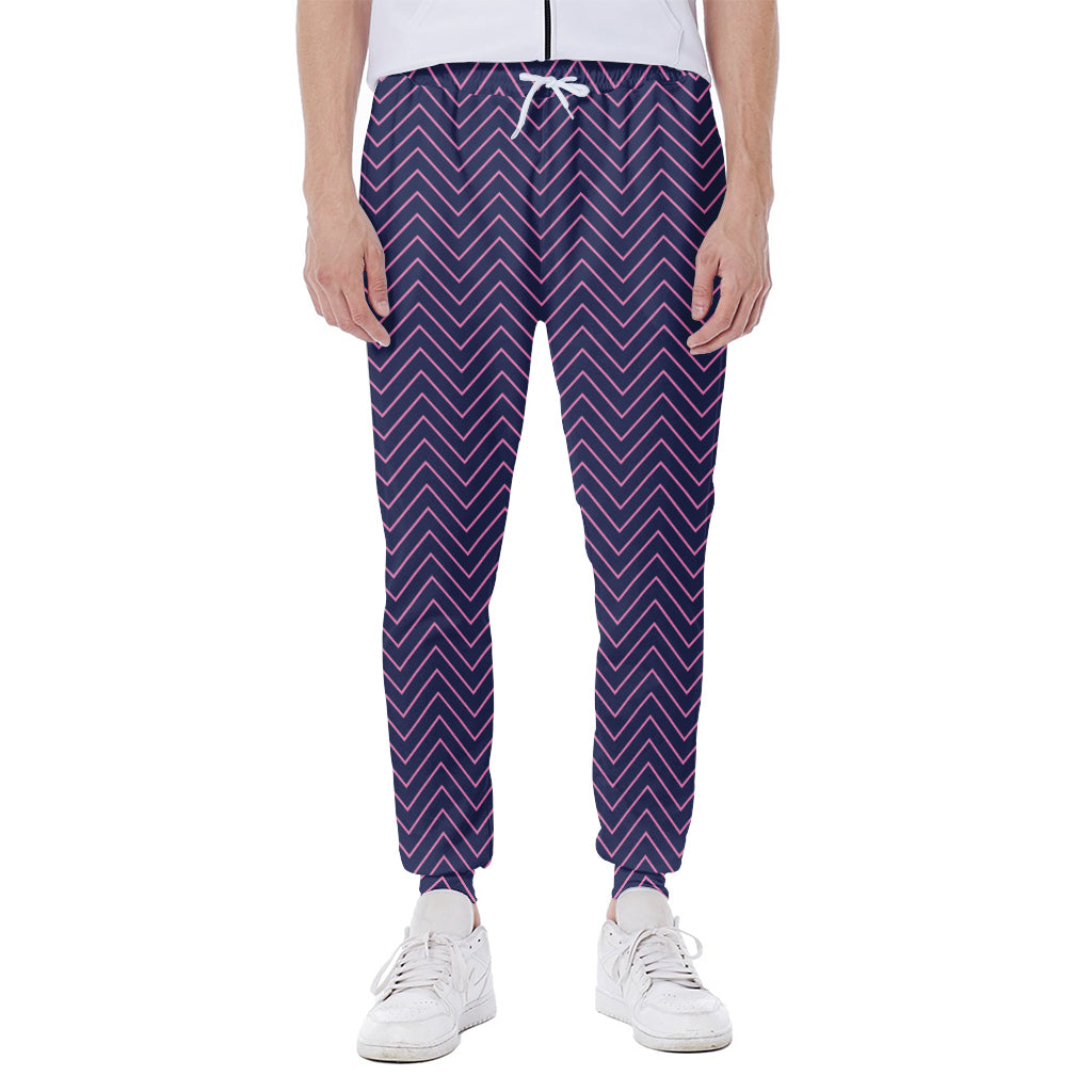 Navy And Pink Zigzag Pattern Print Scuba Joggers