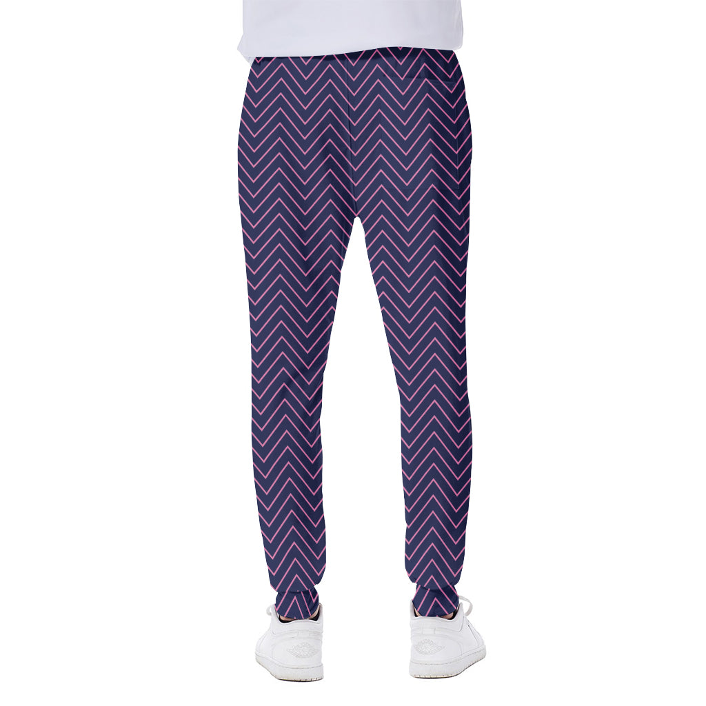 Navy And Pink Zigzag Pattern Print Scuba Joggers