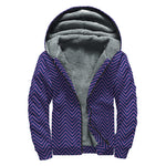 Navy And Pink Zigzag Pattern Print Sherpa Lined Zip Up Hoodie
