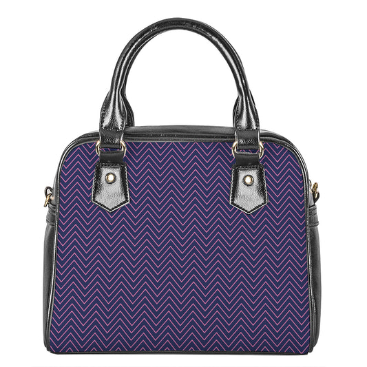 Navy And Pink Zigzag Pattern Print Shoulder Handbag