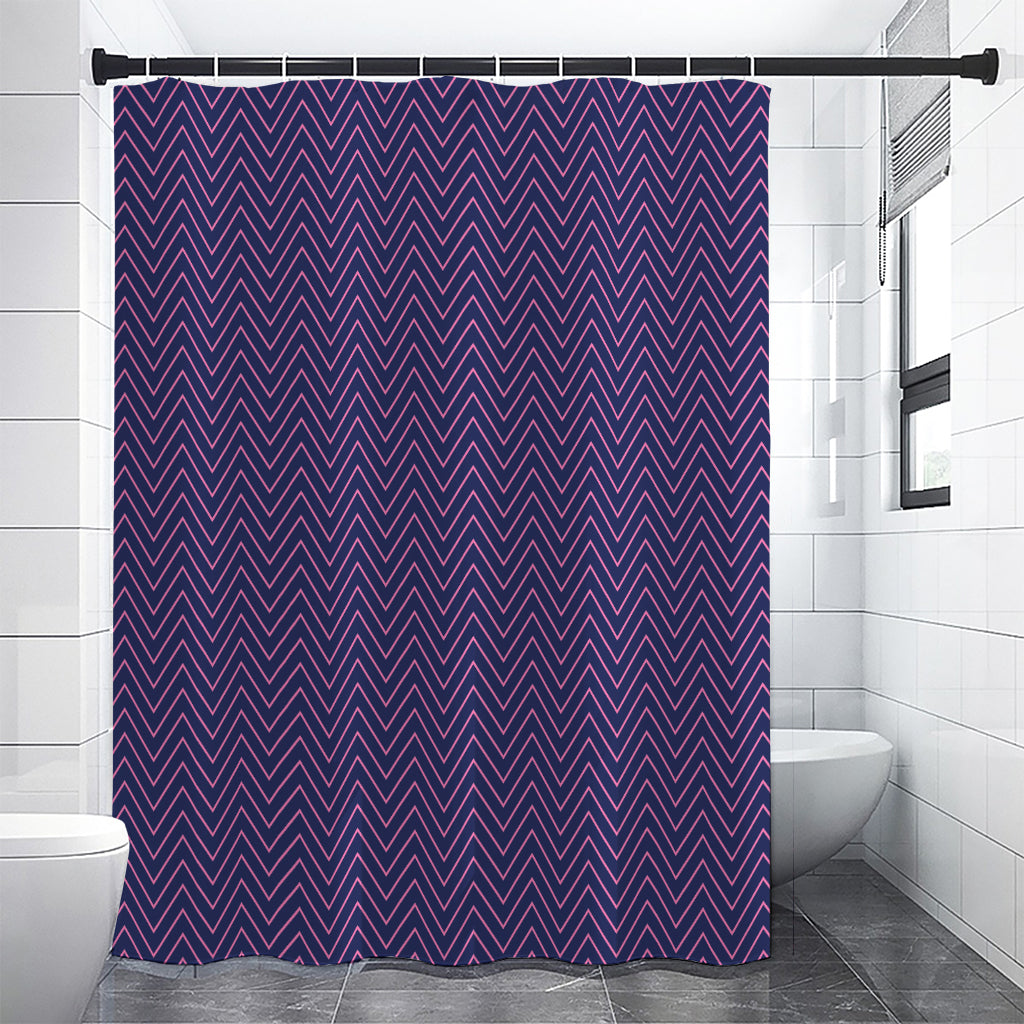Navy And Pink Zigzag Pattern Print Shower Curtain
