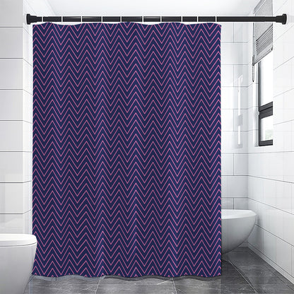 Navy And Pink Zigzag Pattern Print Shower Curtain