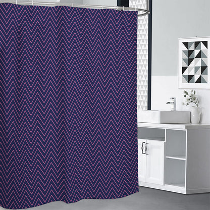 Navy And Pink Zigzag Pattern Print Shower Curtain