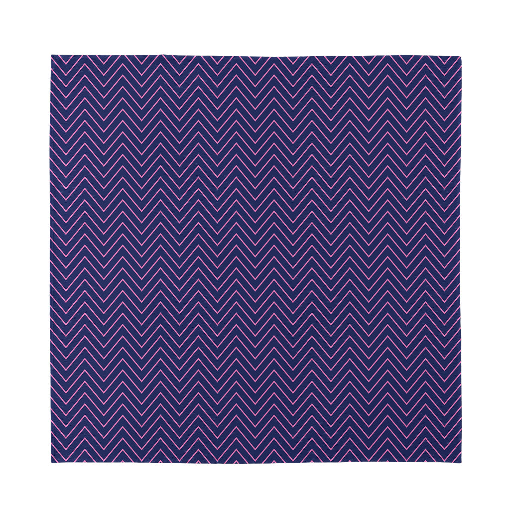 Navy And Pink Zigzag Pattern Print Silk Bandana