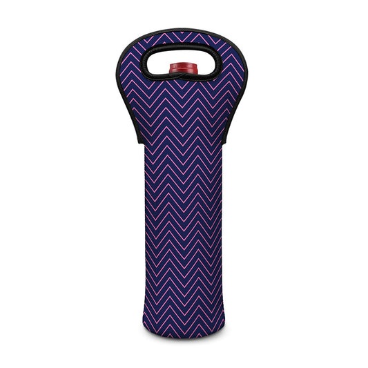 Navy And Pink Zigzag Pattern Print Single Neoprene Wine Tote
