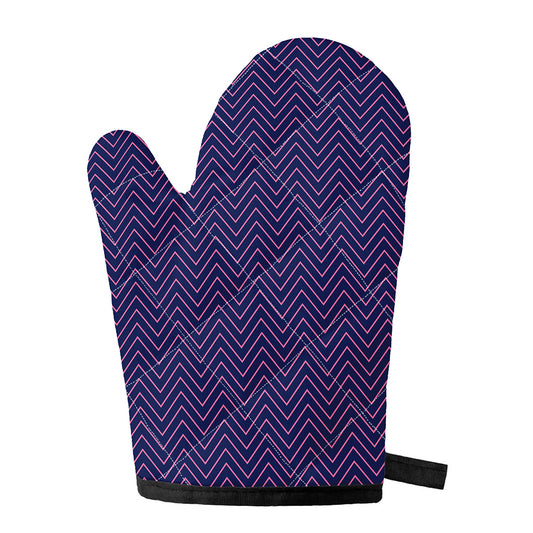 Navy And Pink Zigzag Pattern Print Single Oven Mitt