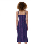 Navy And Pink Zigzag Pattern Print Slim Fit Midi Cami Dress