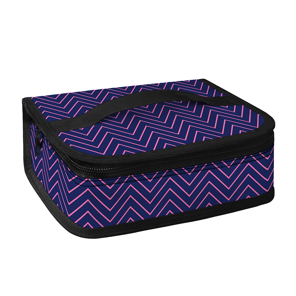 Navy And Pink Zigzag Pattern Print Small Lunch Bag