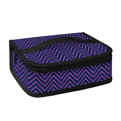 Navy And Pink Zigzag Pattern Print Small Lunch Bag