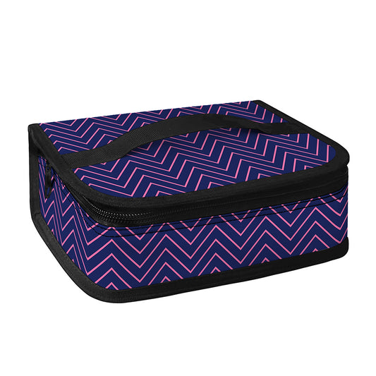 Navy And Pink Zigzag Pattern Print Small Lunch Bag