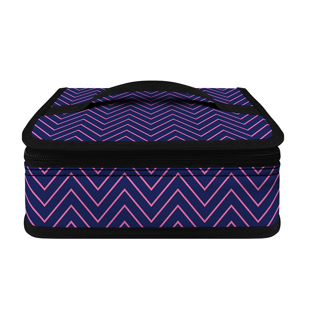 Navy And Pink Zigzag Pattern Print Small Lunch Bag