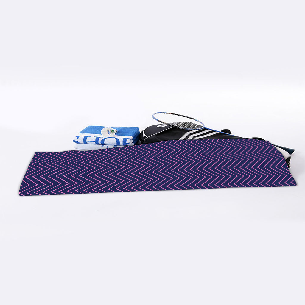 Navy And Pink Zigzag Pattern Print Sports Towel
