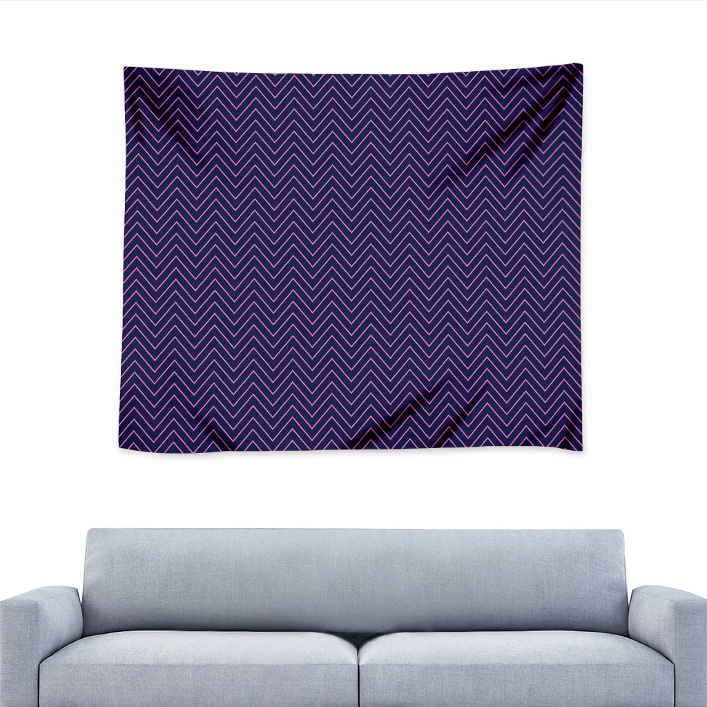 Navy And Pink Zigzag Pattern Print Tapestry