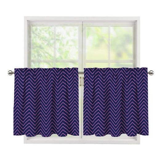 Navy And Pink Zigzag Pattern Print Tier Curtains