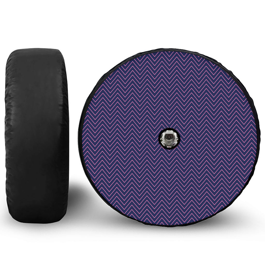 Navy And Pink Zigzag Pattern Print Tire Cover With Camera Hole